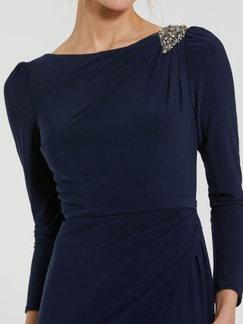 Mac Duggal Size 2 Navy 55695 Jersey Rhinestone Embellished Trumpet Gown Dress - Picture 3 of 12